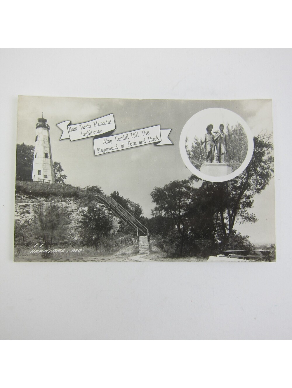 Real Photo Postcard RPPC Hannibal Missouri Mark Twain Memorial Lighthouse Cardif